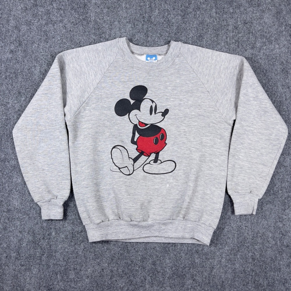 Vintage Disney Mickey Mouse Raglan Sweatshirt Adult Medium Gray Made In USA